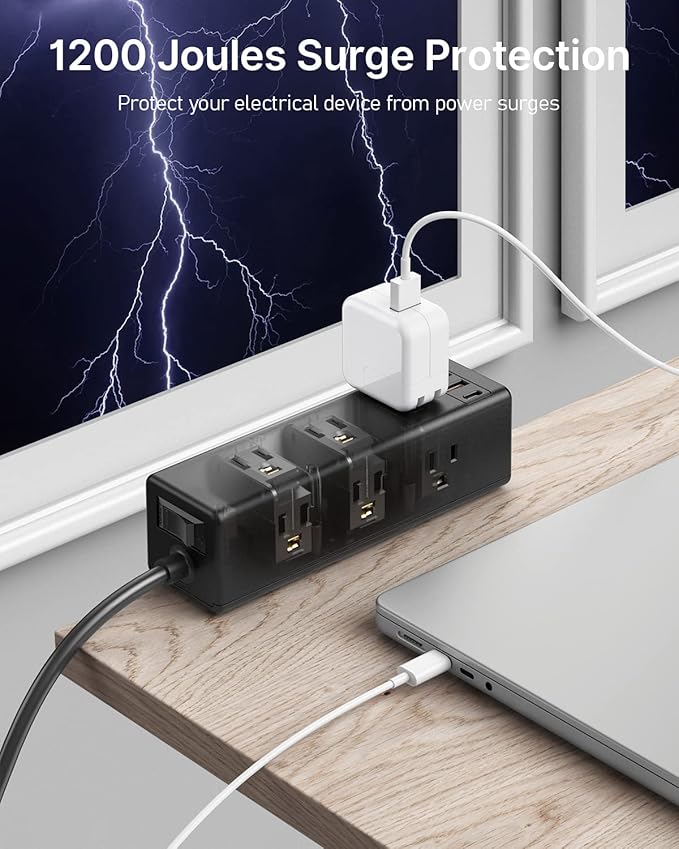 CCCEI Desk Clamp Power Strip with 9 Outlets, Desktop Edge Mount Surge Protector with USB-A and 45W USB-C Ports, Widely Spaced Desk Outlet Fast Charging Station, 10 FT Flat Plug, Fit 1.6 inch Table.