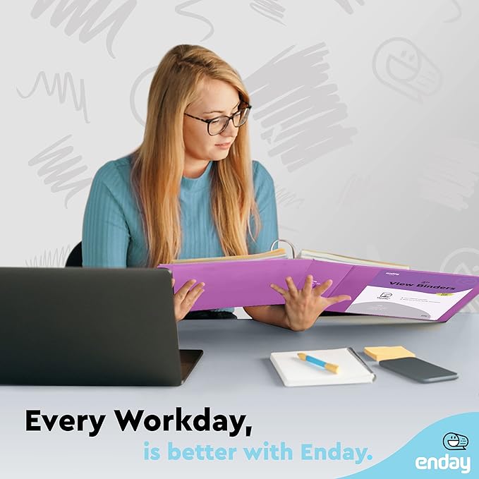 3 Slant D-Ring Binder 2 Inch Binder Purple, 2 in Clear View Cover w/ 2 Inside Pockets, Heavy Duty Colored School Supplies Binders Also Available in Blue, Pink, Red, Green, Grey (24 PC)–by Enday