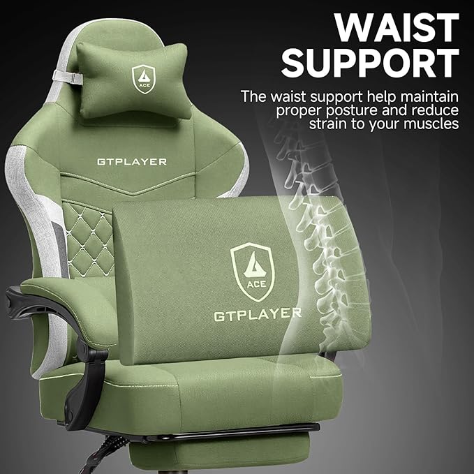 GTPLAYER Gaming Chair, Fabric Computer Office Chair with Pocket Spring Cushion, Ergonomic Office and Gaming, Video Gaming Chair with Linkage Armrests, High Back Desk Chair with Adjustable Recliner
