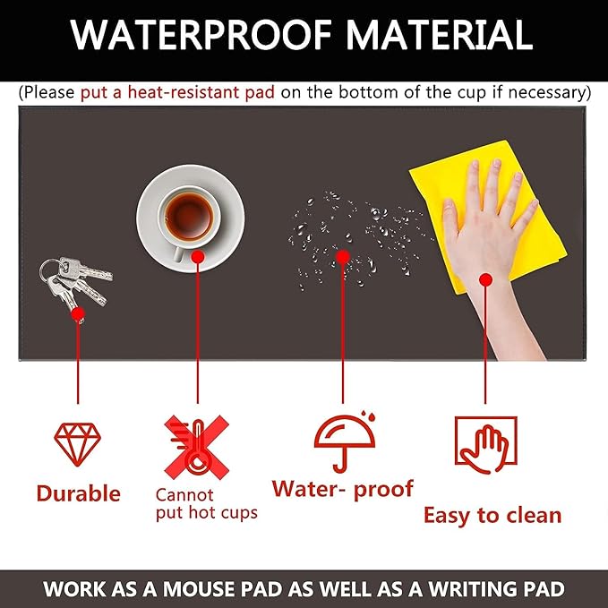 AKOZLIN 27.55”x 15.8" Soft PU Leather Surface Office Desk Mouse Mat Anti-Push Pad with Full Grip Fixation Lip Table Blotter Edge-Locked Protector