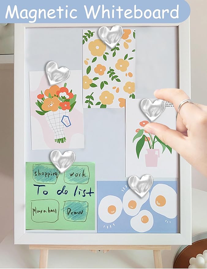 18PCS Silver Fridge Magnets Cute Love Heart Refrigerator Magnets, Decorative Small Magnets for Whiteboard Cabinet Locker, Pretty Magnets for Classroom Kitchen Office