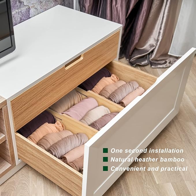 Drawer Divider for Kitchen Organization, Adjustable Bamboo Drawer Dividers Organizers (11.8-17) 4 Pack Expandable Utensil Organizers Separators for Kitchen, Bedroom & More