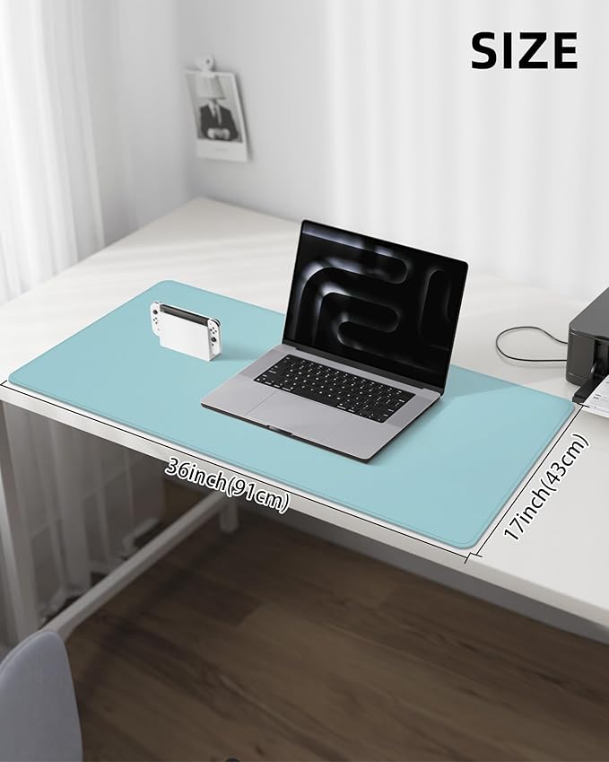 Leather Desk Pad Protector, Non-Slip, Waterproof PU Blotter Mat, Mouse Pad, Desk Cover for Office and Home (Teal, 36" x 17")