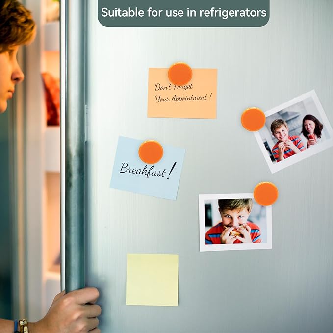 Fridge Magnets, 30 PCS Magnet Refrigerator Magnets Small Magnets for Whiteboard, Round Strong Magnets Heavy Duty Magnets Cute Mini Whiteboard Magnets for Fridge Locker Classroom Office (Orange)