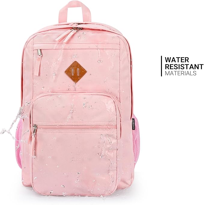 ZORFIN 26L Backpack for School, College, and Travel: Water Resistant Bookbag with 8 Compartments - Pink