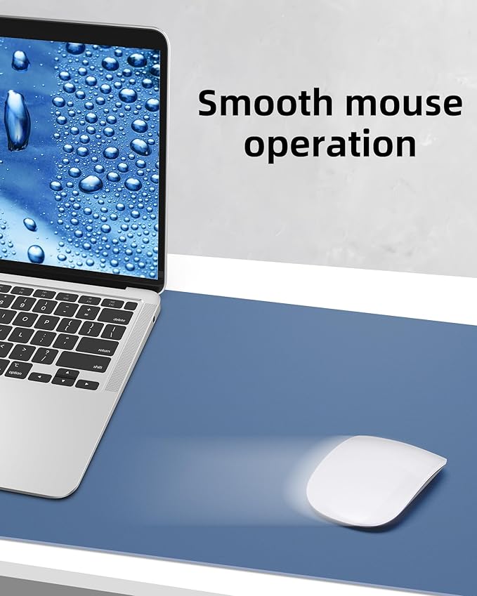 AFIING Leather Desk Pad Protector,Mouse Pad,Office Desk Mat, Non-Slip PU Leather Desk Blotter,Large Desk mat,Waterproof Keyboard mat for Office/Home/Decor (Grey Blue,55"" x 17"")