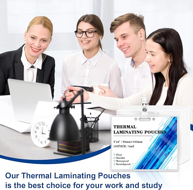 100 Pieces Laminating Pouch with 50PCS Clips Government-Size Card Laminating Pouches Luggage Tags Thermal Laminate Pouch Tags Kit Clear Laminating Pouch for Work Permits Pass Cards Student ID Cards