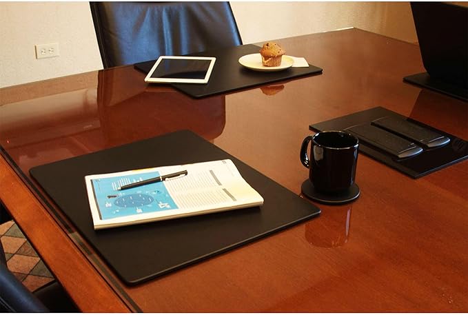 DACASSO Leatherette Conference Table Pad - Luxury Leather Desk Blotter for Writing - Padded Executive Desk Surface Protector - (Black, 17” x 14”)