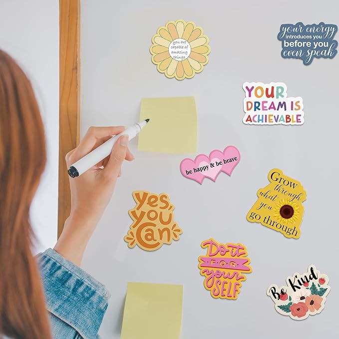 Frienda 16 Pieces Locker Magnets for Girls Cute Inspirational Magnets for Whiteboard Motivational Fridge Positivity Quote Car Sticker Waterproof Locker Classroom Home(Positive Style)
