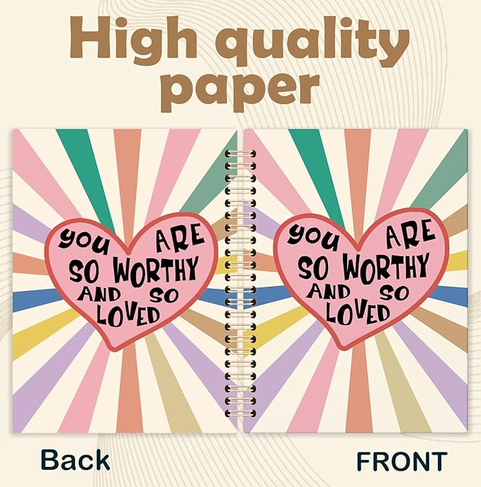 Colorful Boho Spiral Notebook, You Are So Worthy and So Loved Inspirational Journal, Positive Affirmation Journals for Writing, Motivational Notebooks for Note Taking, 5.5x8.3 Inch