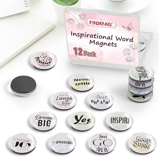 FINDMAG 12 Pack Strong Refrigerator Magnets, Glass Fridge Magnets, Cute Fridge Magnet Sticker, Small Magnets for Whiteboard, Classroom, Kitchen, Office, Home, Cabinet and Photos