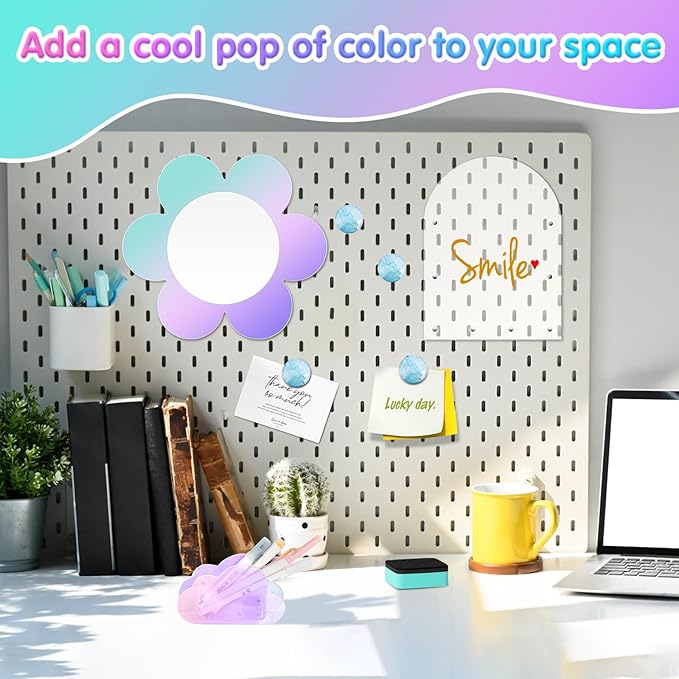 MoKo Locker Accessories Set, 5 in 1 Back to School Supplies College Essentials Includes Magnetic Acrylic Board, Locker Mirror, Markers Holder, Marker Pens and Locker Magnets, Flower