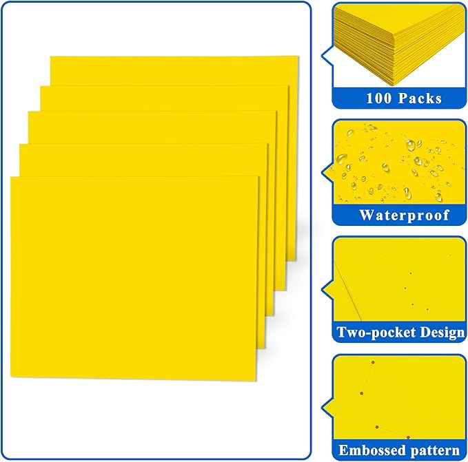 Zzrywuty 25 Packs Paper Folders with Pockets for Students, Businessmen and Office Workers,Letter Size,Two Pocket Folders with Card Slot for Office,Business,School Supplies (Yellow)