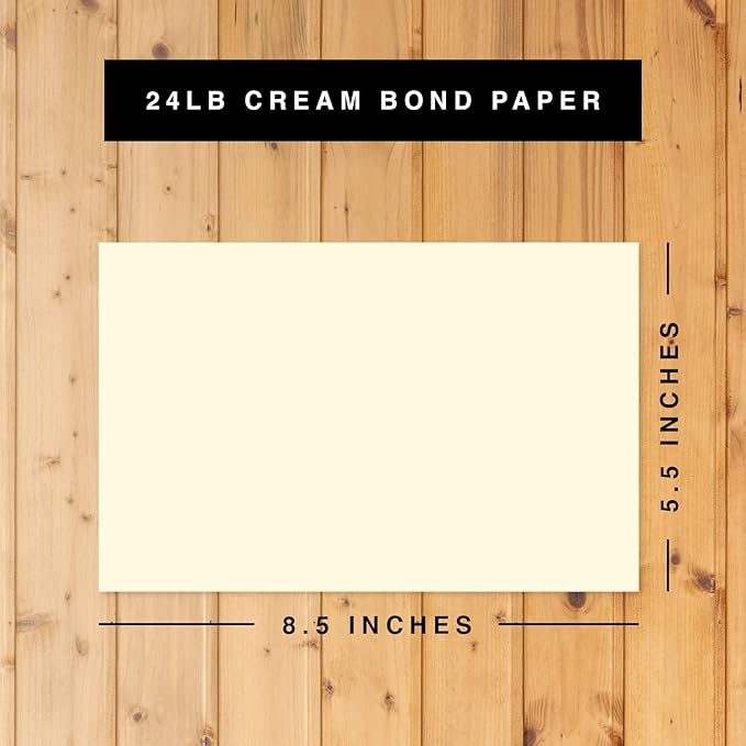 Cream (Natural) Half Letter Size Paper – Great for Business Documents, Letters, Arts, Prints and Crafts, Copy, Printing, Writing | 8.5” x 5.5” | 24lb Bond Paper | 250 Sheets