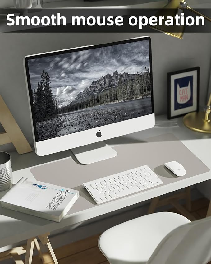 Leather Desk Pad Protector,Large Mouse pad,Office Desk mat,Laptop Mat for Desk, Non-Slip PU Leather Desk Blotter,Waterproof Desk Writing Pad for Office/Home(35"x17",Light Grey)