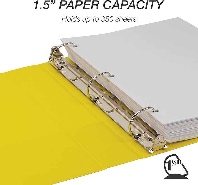 Samsill Durable 1.5 Inch Binder, Made in The USA, D Ring Binder, Customizable Clear View Cover, Lemon Yellow, Holds 350 Pages