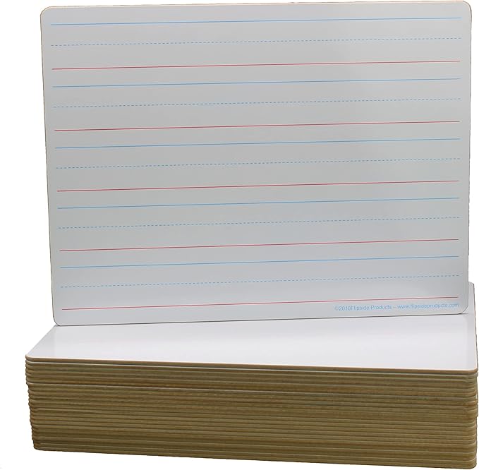 Flipside - 12034 Red and Blue Ruled Plain Dry Erase Board, 9 x 12 Inches, White, Pack of 24