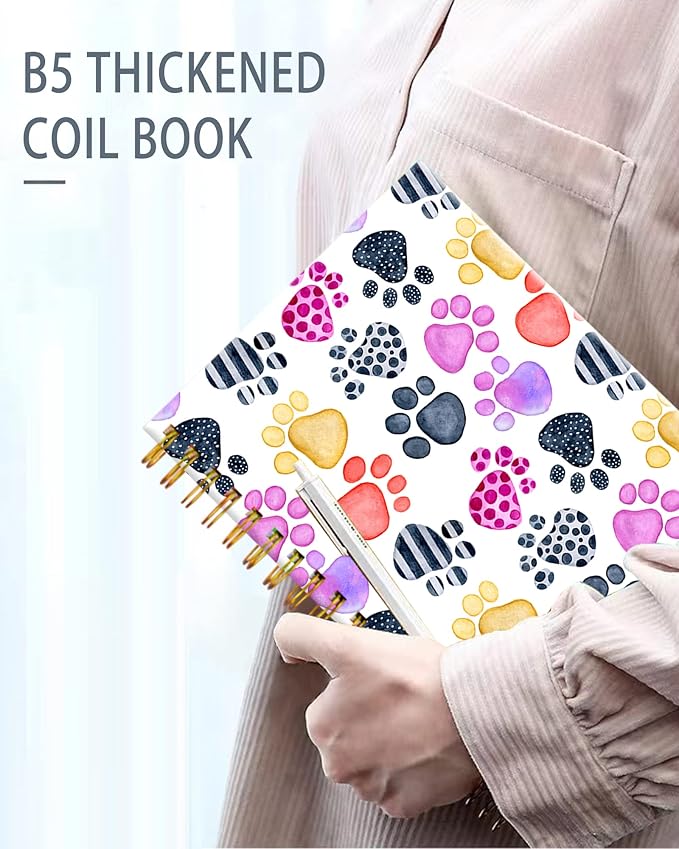 iampanda Spiral Journal Notebook,Cute Strong Twin-Wire Binding with Premium Paper for Girl Women,60 Sheets A5 College Ruled Notebook/Journal,Perfect for School Office Home Gifts,Colorful Pup Paws