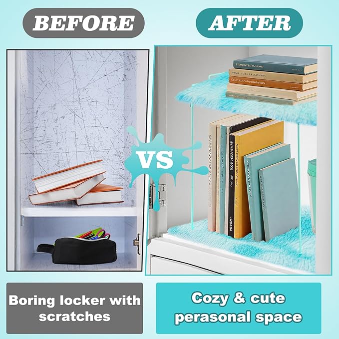 2 Pcs School Locker Rugs - Tie-dye 12 Inch Square Locker Decorations for Girls, Anti-Slip Fluffy Faux Fur Area Carpet for Middle School Locker Decor Aesthetic Nail Photography, Blue