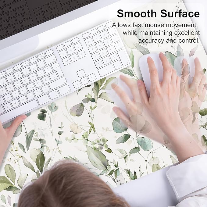 QIYI Large Mouse Pad, Extended Desk Mat for Desktop, PU Leather Waterproof Gaming Mousepad, Computer Desk Accessories Protector Writing Pads for School Office Home 31.5" x 15.7" - Soft Green Foliage