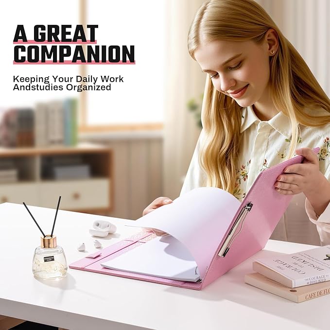 Hardcover 3 Ring Binder 1 Inch Leather Organizer for Letter Size Professional Clipboard with Dividers and Tabs for School and Office Supplies
