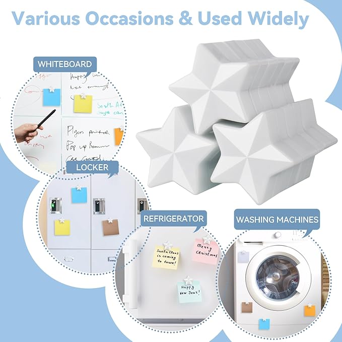 ZDZBLX 10 Pack White Fridge Magnets, Strong Refrigerator Magnets, Small Heavy Duty Magnets for Whiteboard, Cute Decorative Star Mini Magnet for Fridge, Office, Kitchen, Classroom, Home, Locker, Craft