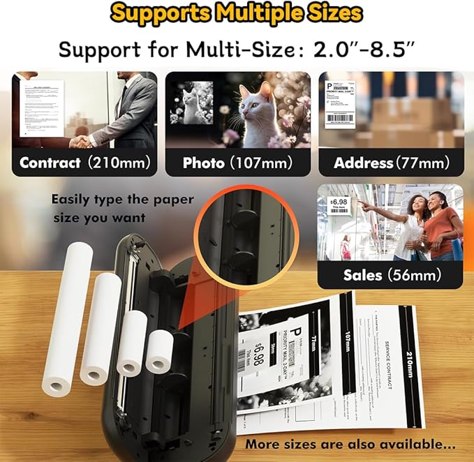Wireless Thermal Printer L86, 203dpi High Clarity, Bluetooth Portable Inkless, Support for Roll/Folding Paper, 8.5 X 11in US Letter &Legal, A4&A5, Compatible with iOS, Android, Laptop & Pc (BLACK)