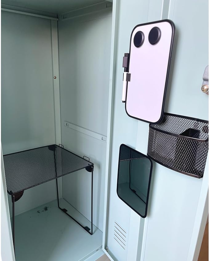 Black Locker Organizer Kit with Shelf, Shelf, Mirror, Pen Holder, Whiteboard, Back to School Essentials, 7-Piece Decoration Kit