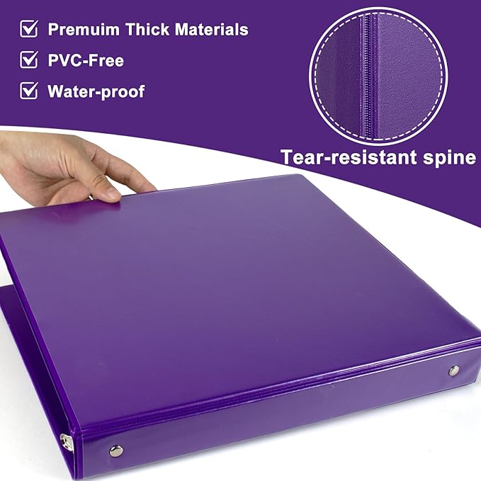 1-Inch Round Ring Binder, Standard 3 Ring Binder Fit Letter Size Paper, Presentation View Binders, 6-Pack, Purple