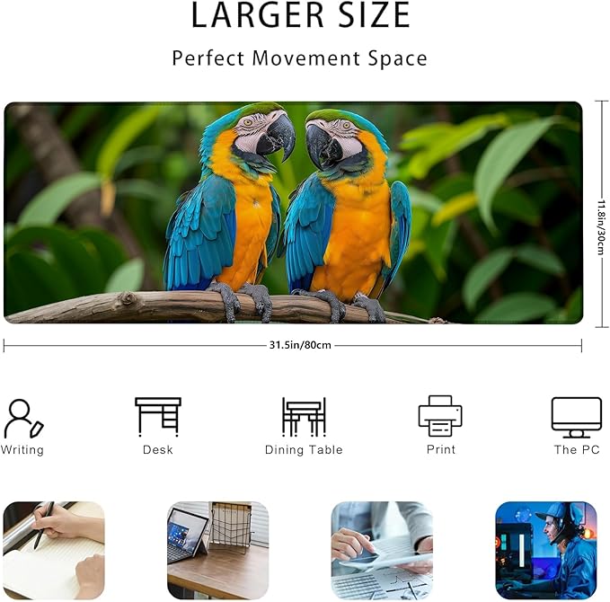 Blue and Gold Macaw Gaming Mouse Pad Gifts 31.5" x 11.8", Non-Slip Rubber Base MousePads for Computers Laptop School Office Home Accessories Decor, Mouse Pad, Keyboard Desk Mat
