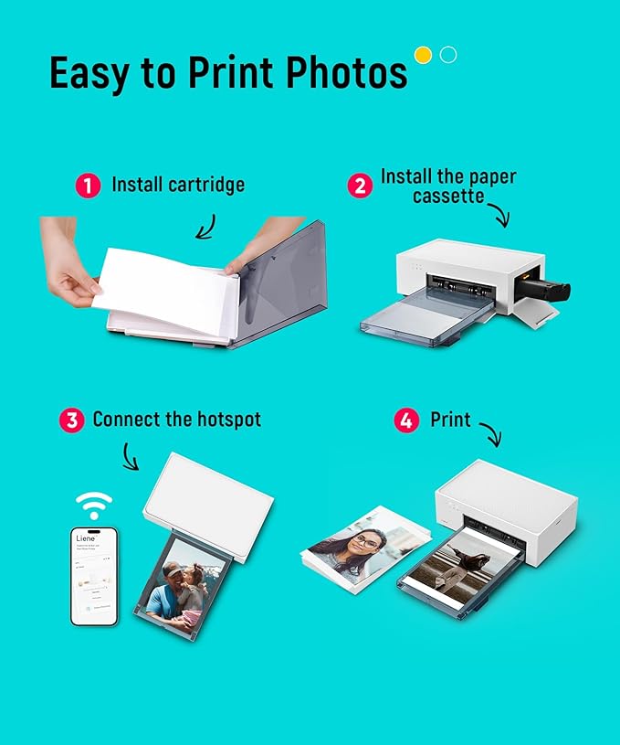 Liene M100 4x6'' Photo Printer, Wi-Fi Picture Printer, 20 Sheets, Full-Color Photo, Instant Phone Printer for iPhone, Android, Smartphone, Thermal Dye Sublimation, Portable Photo Printer for Home Use