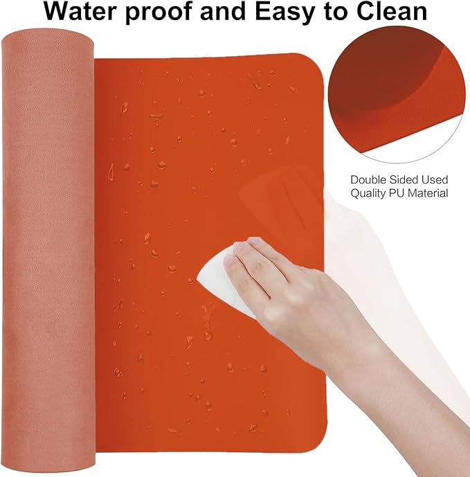 Boutilon Leather Desk Pad Protector,Non-Slip Mouse Pad,Laptop Desk Pad,Office Mouse Mat,Waterproof Leather Desk Blotter,Desk Writing Pad for Office and Home (M-Orange H,30"x14")