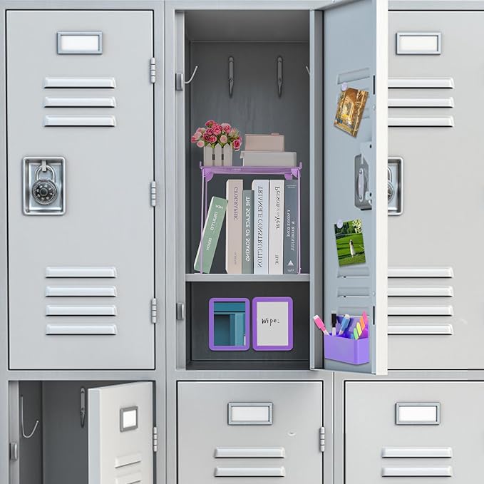 abcGoodefg 25 PCS Purple School Locker Accessories Kit for Girls with Locker Shelf Include Magnetic Mirror and Whiteboard Pen Holder Marker Rug Magnets Fur Pencil Bag and Secret Notebook
