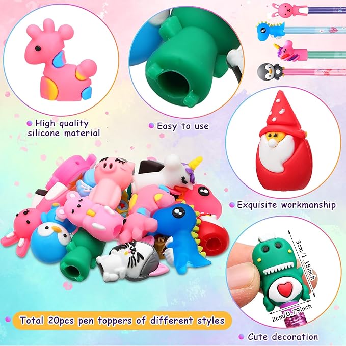 Teling 80 Pcs Scented Bookmarks and Smelly Pencils with Cute Toppers Set Fun Pencils Fruit Food Theme Scratch and Sniff Bookmarks Cartoon Pen Toppers for Kids Students Supplies(Cute Style)