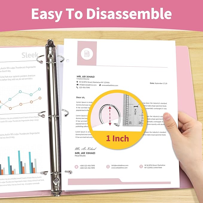 SUNEE 3 Ring Binder 1 Inch 1 Pack, Clear View Binder Three Ring PVC-Free (Fit 8.5x11 Inches) for School or Office Supplies, Pink