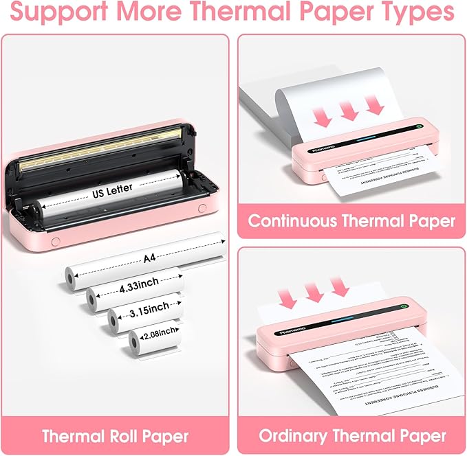 Phomemo M832 Portable Printers Wireless for Travel, Bluetooth Inkless Thermal Printer, Support 8.5"x11"/A4/4.33"/3.15"/2.08" Thermal Paper, Compatible with iPhone Laptop for Office School Home Use
