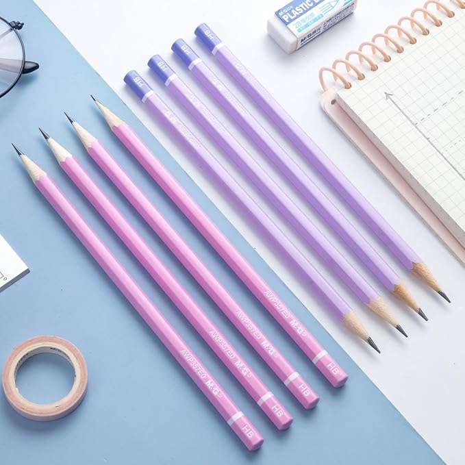 M&G 50 Pcs Hexagon Colored Pencils for Kids, Pink Unsharpened HB Pencils Graphite Wood Pencils with smooth writing for School, Office Supplies, Painting, Sketching, Weddings, Party