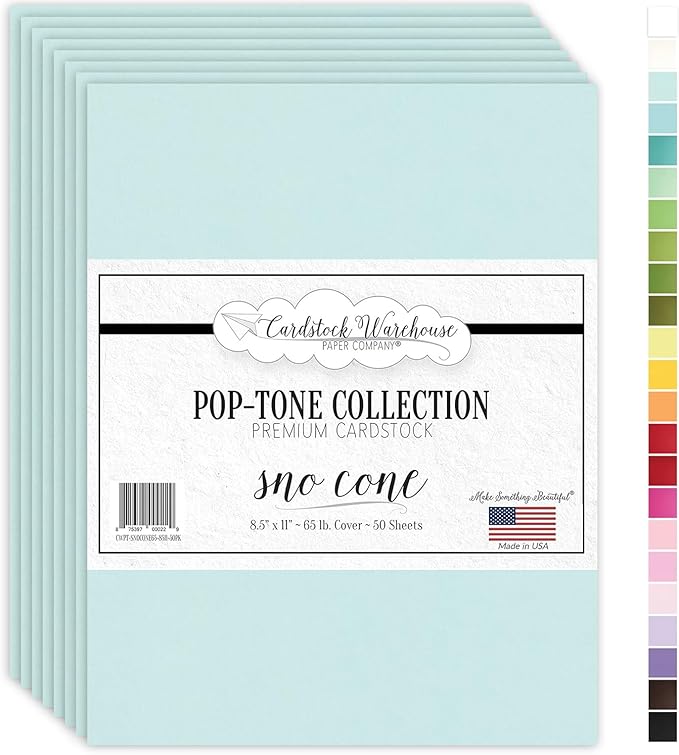 Cardstock Warehouse Pop-Tone Sno Cone Light Blue Cardstock Paper โ 50 Sheets, 8.5 x 11" - 65 lb / 175 GSM Premium Blue Card Stock for Die-cutting, Crafts, Printing, Card Making and DIY Projects