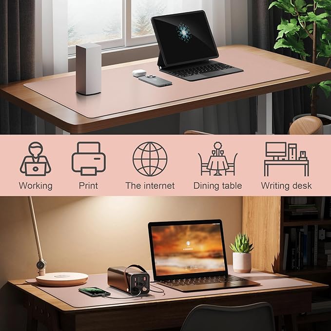 DAWNTREES Desk Mat Protector,PU Leather Desk Pad,Non Slip, Large Mouse Pad and Keyboard Mat, Waterproof Writing Pad for Office and Home (Pink,39.4''x19.7'')