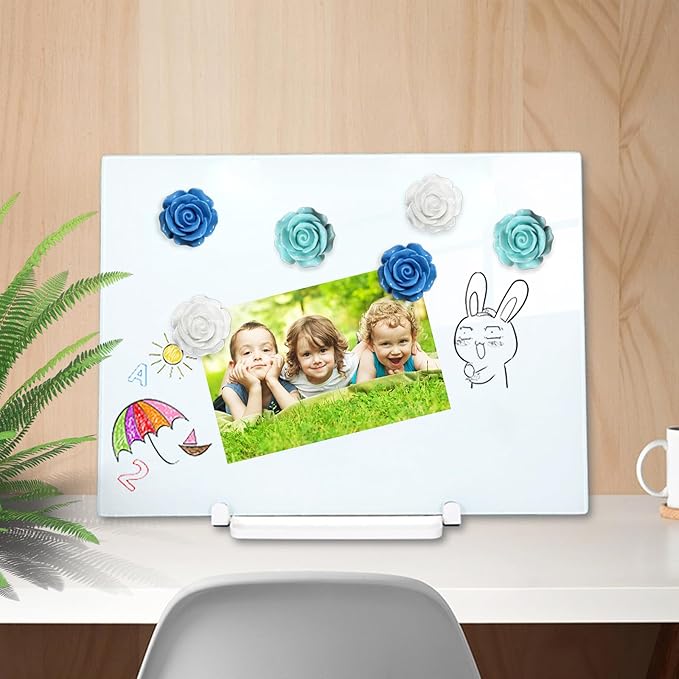 15 pcs - Cute Flower Magnet, Blue Rose Magnet for Fridge and Locker, Whiteboard, and Decoration(15 pcs - Rose - Blue)