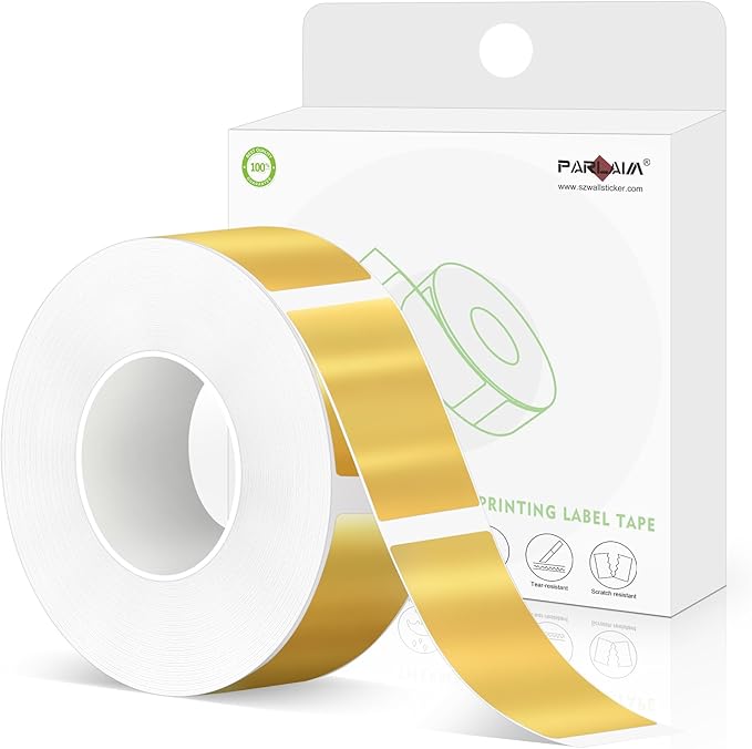 PARLAIM Label Maker Tape,Thermal Label 0.55"X1.18" (14mm X 30mm) 210 Labels/Roll,Thermal Sticker Compatible with D30 Label Printer,Self-Adhesive Label Tape for for Home Office Small Business(Gold)