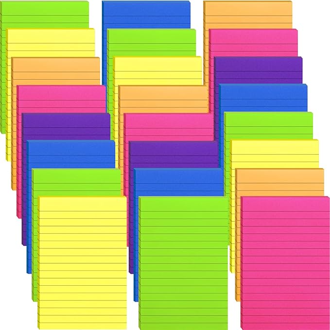 24 Pack Lined Sticky Notes 4X6 in Self Sticky Note Pads Colorful Post Stickies for Office, Home, School, Meeting, 50 Sheets/pad, (Bright Color)