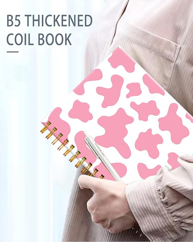 iampanda Spiral Journal Notebook,Cute Strong Twin-Wire Binding with Premium Paper for Girl Women,60 Sheets A5 College Ruled Notebook/Journal,Perfect for School Office Home Gifts,Pink Cow