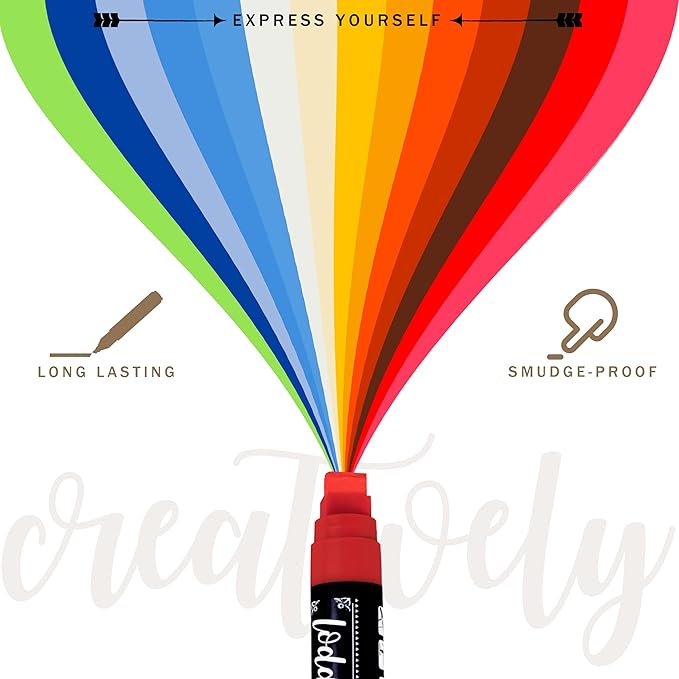 Loddie Doddie Jumbo Chalkboard Markers Pack - 8 Count Multicolor 15mm Chisel Tip - Erasable Neon Liquid Chalk Markers for Glass, Blackboard & Signs