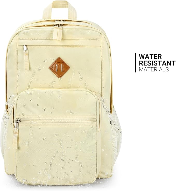 ZORFIN 26L Backpack for School, College, and Travel: Water Resistant Bookbag with 8 Compartments - Beige