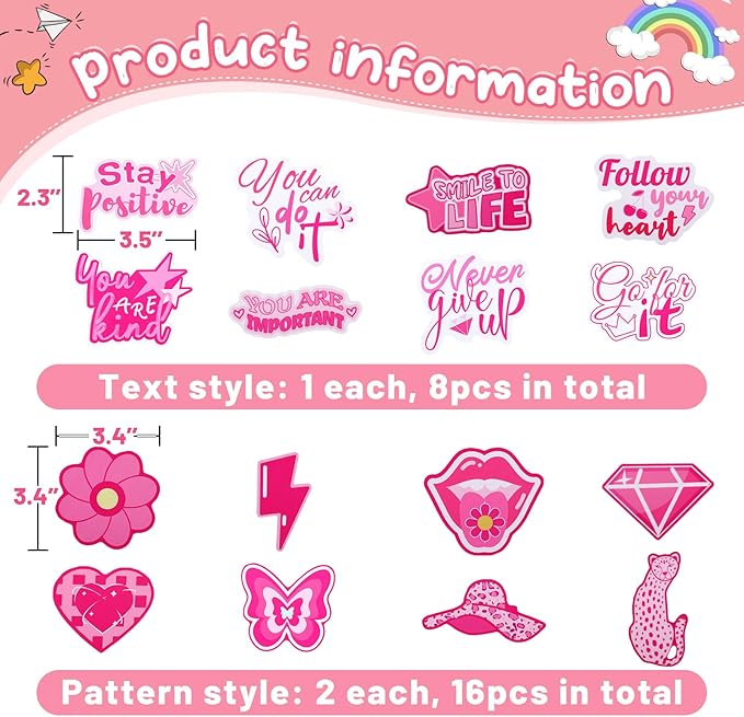 24 Pcs Preppy Locker Magnets for Girls - Pink Inspirational Magnets, Motivational Quote Decorative Magnets for Middle School Students Classroom Locker Decor