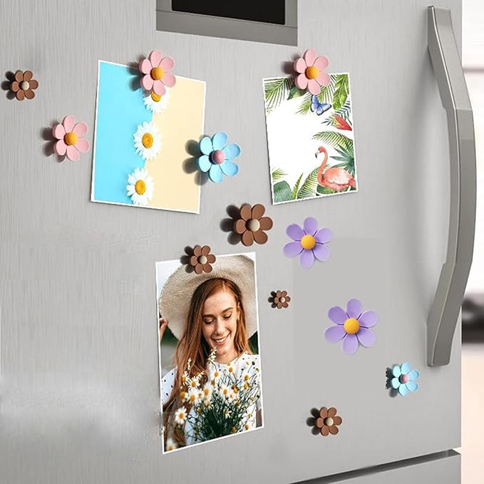 3D Flower Fridge Magnets Cute Flower Magnets for Fridge Whiteboard Office Locker Colorful Kitchen Decor Post Outdoor Publicity Posters 16PCS (8Large+8 Medium) 8 Colors