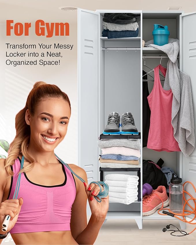 Adjustable Lokcer/Cabinet Organizer Shelf, Adjustable Width and Height, Ideal Locker for School, Office, and Gym Lockers… (Black 2 Pack New Version)