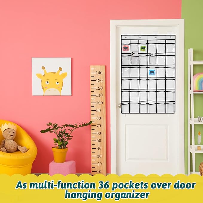 Berlune 6 Pcs 36 Pockets Classroom Pocket Charts for Cell Phones, Clear Pocket Chart Organizer with Number Stickers for School Teacher Classroom Cell Phones Calculator Holder, 37.8 x 26.4 Inches