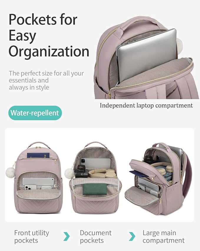 Cute Laptop Backpack Women for College, Fashion Teen Girl School Backpack Adult Bookbag for Work Office Nurse Highschool Bag, Light Purple